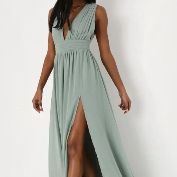 sagebrush bridesmaid dresses Dusty Sage Charmeuse Sleeveless Mismatched Bridesmaid Dresses, Dress E main image 1